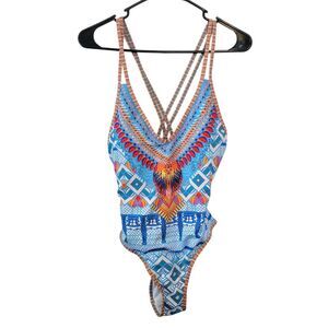 Boho Multicolor Print One Piece Swimsuit Size Large